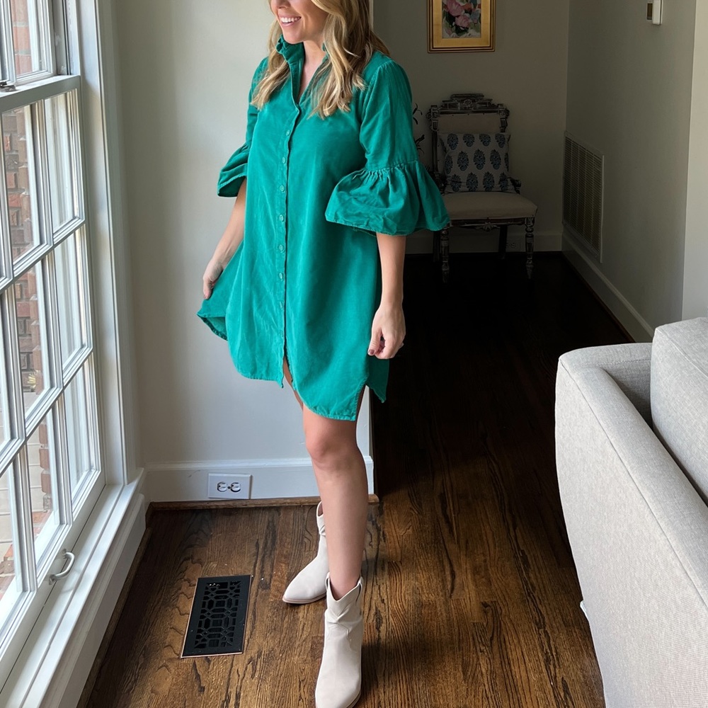 Holly Shae Emerald / Teal Corduroy Swing Dress - Picture 3 of 15